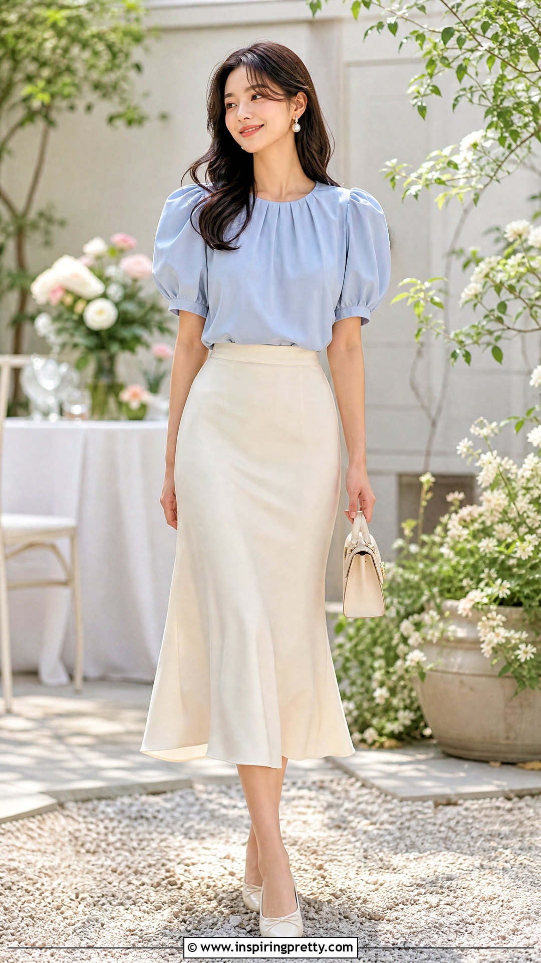 Puff Sleeve Top With Midi Skirt - 50 aesthetic tops for women