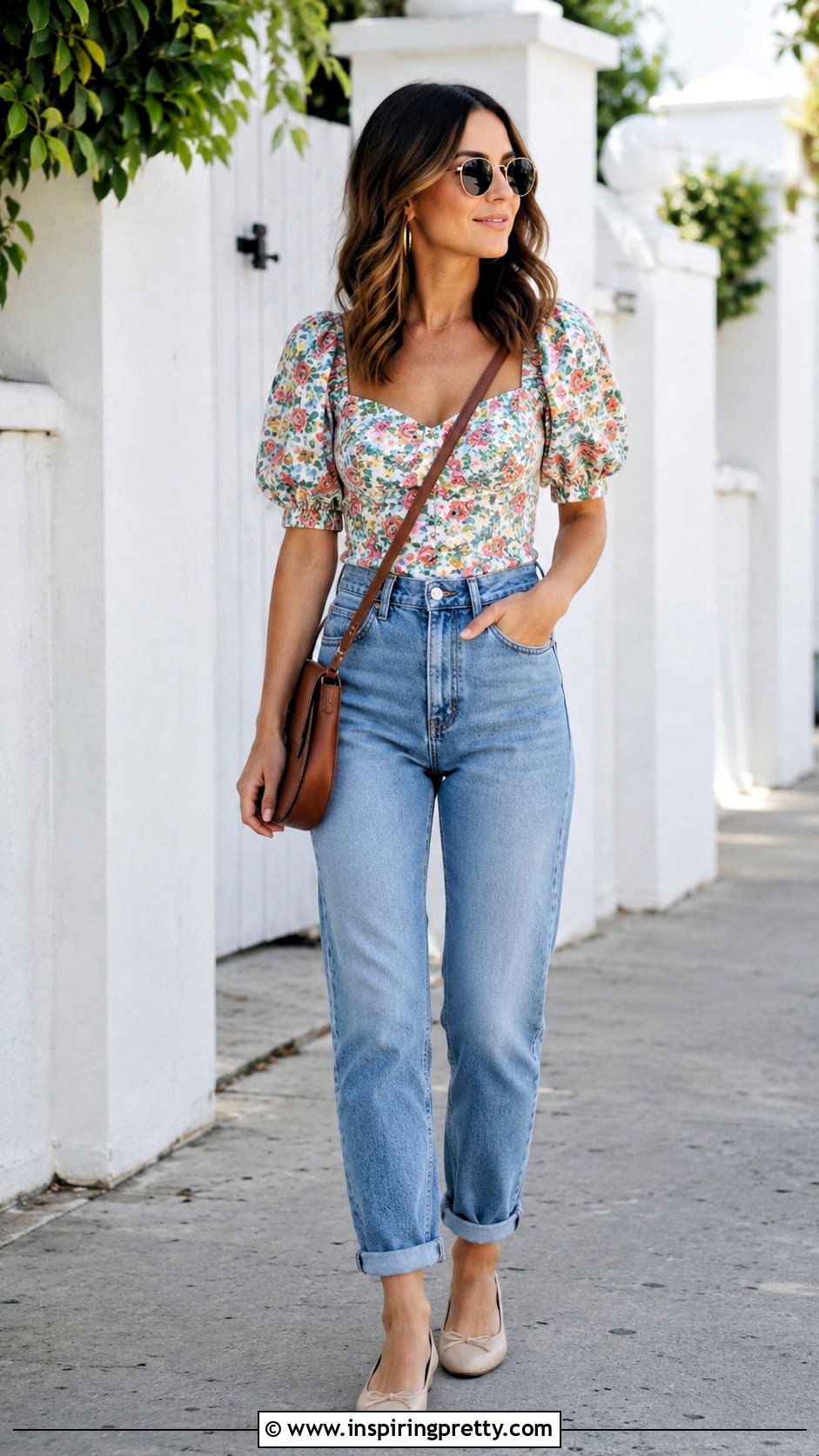 Puff Sleeve Top With Mom Jeans - 50 puff sleeve top outfit ideas