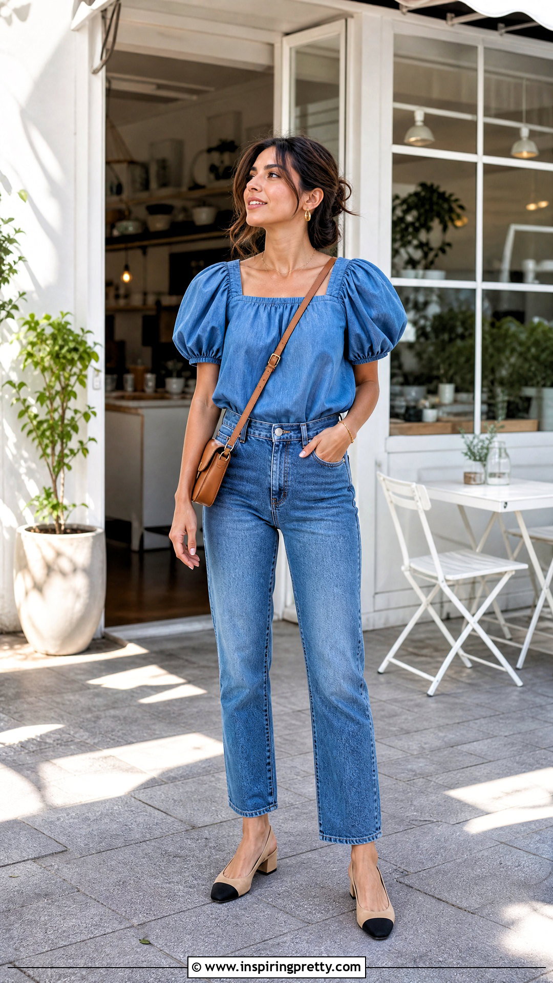 Puff Sleeve Top With Straight Leg Jeans - 50 tops designs