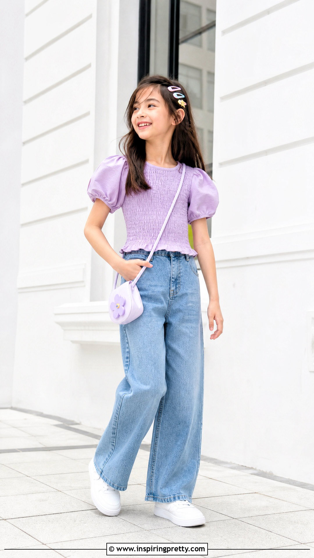 Puff Sleeve Top With Wide Leg Jeans - 50 latest kids top designs