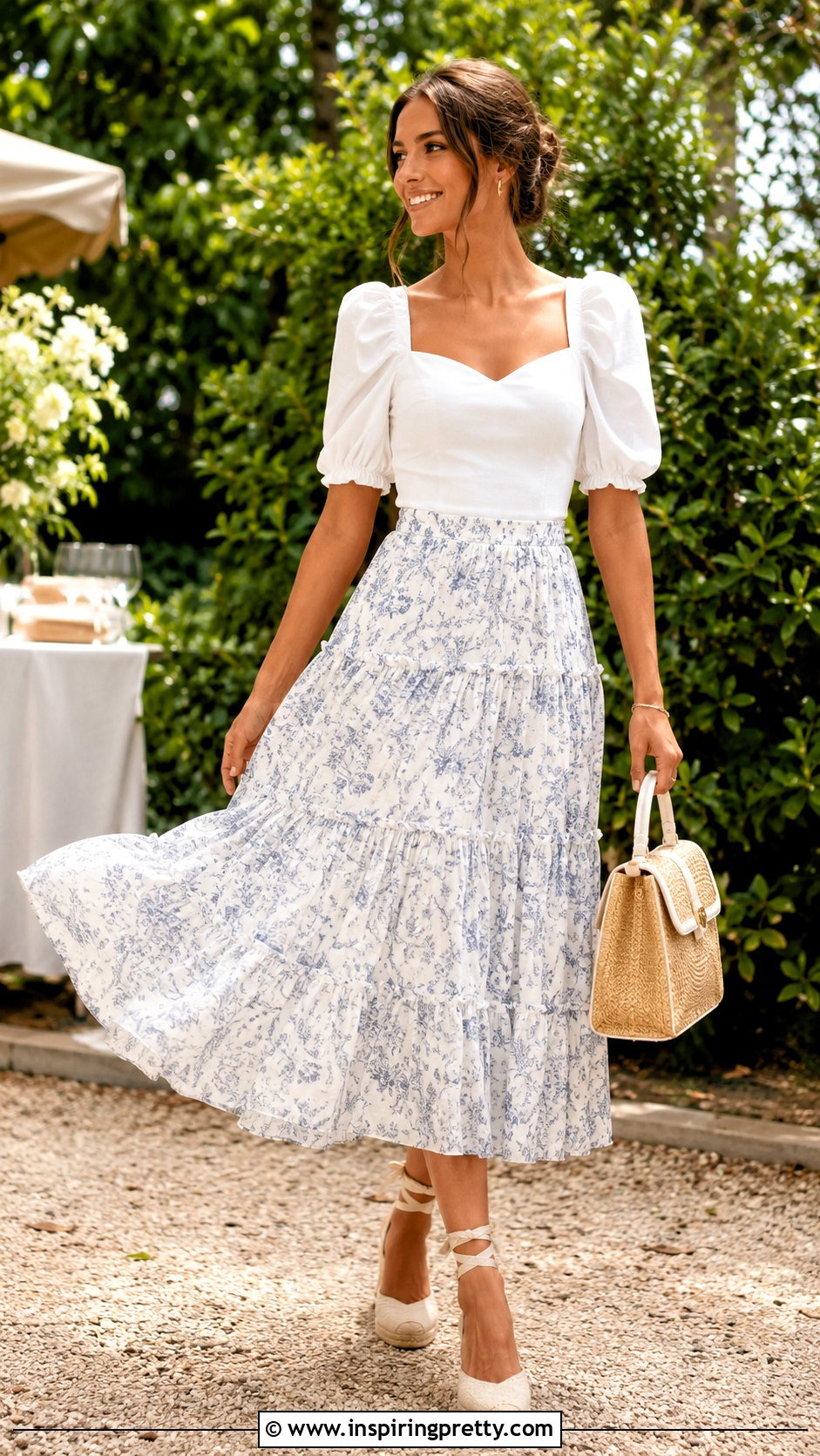 Puff Sleeve Top With a Tiered Skirt - 50 puff sleeve top outfit ideas