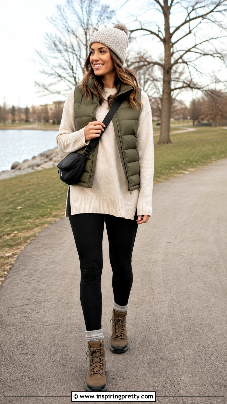 Puffer Vest With Sweater Tunic And Leggings - 50 Tunic Top outfit ideas