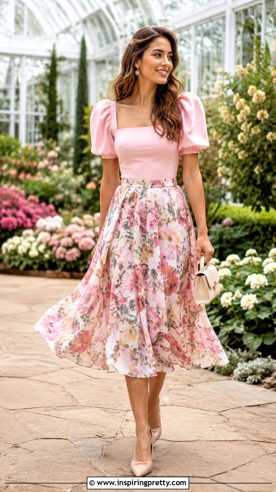 Puffy Sleeve Top With Full Midi Skirt - 50 puffy sleeve top outfit ideas