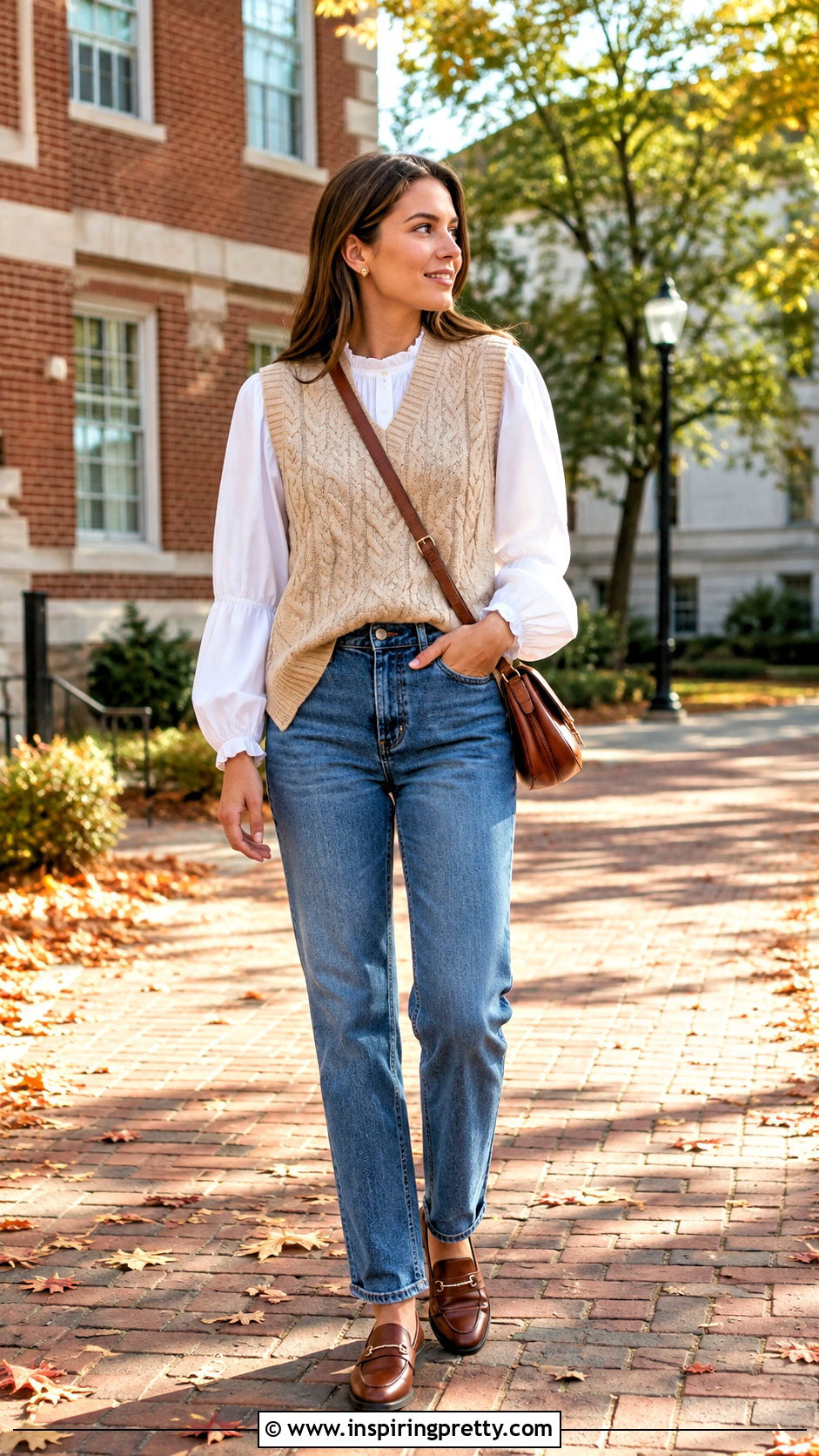 Puffy Sleeve Top With Sweater Vest And Jeans - 50 puffy sleeve top outfit ideas
