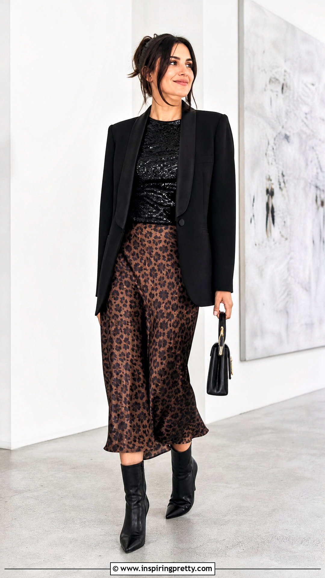 Pull And Bear Black Sequin Top With Leopard Skirt - 25 pull and bear sequin top outfit ideas