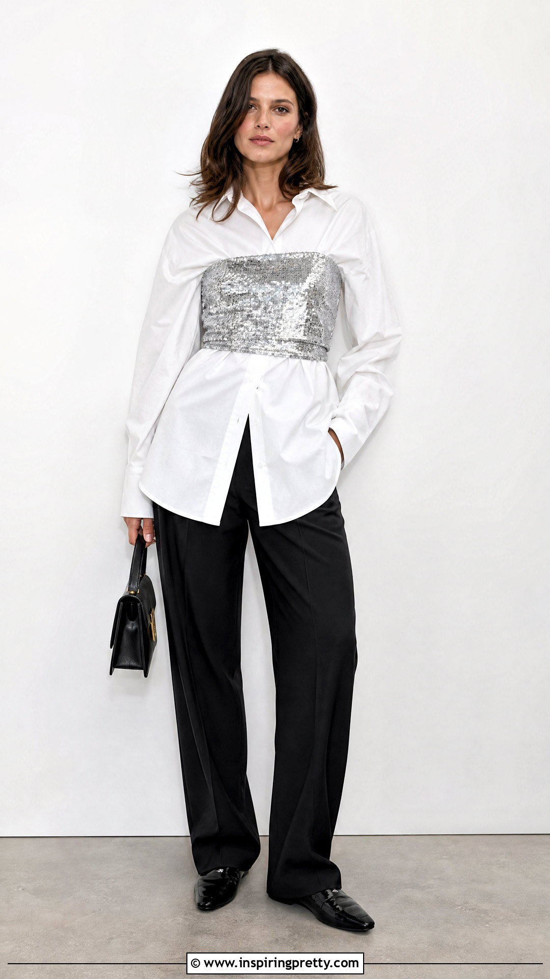 Pull And Bear Sequin Bandeau Top Over White Shirt - 25 pull and bear sequin top outfit ideas