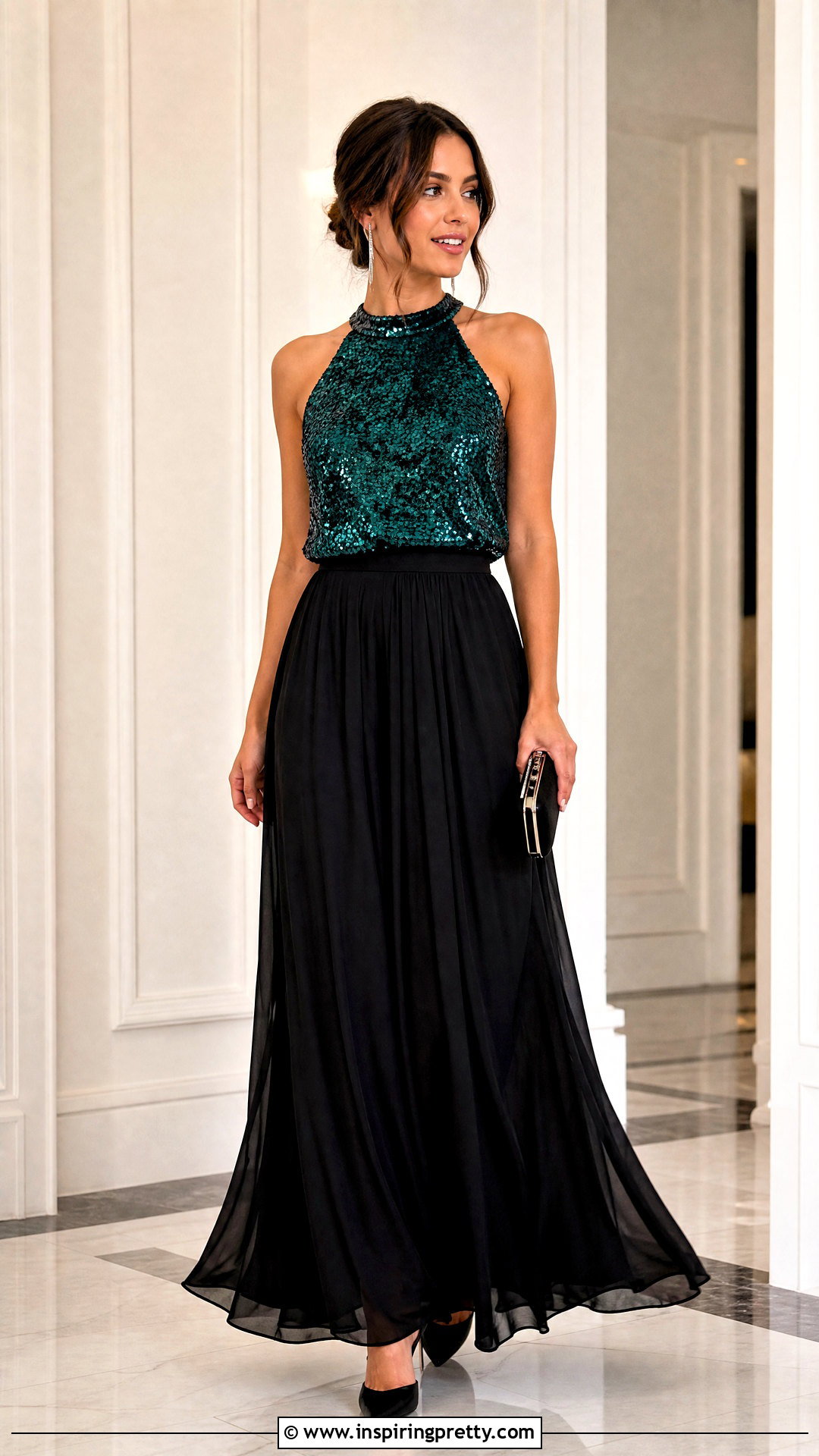 Pull And Bear Sequin Top With Black Maxi Skirt - 25 pull and bear sequin top outfit ideas
