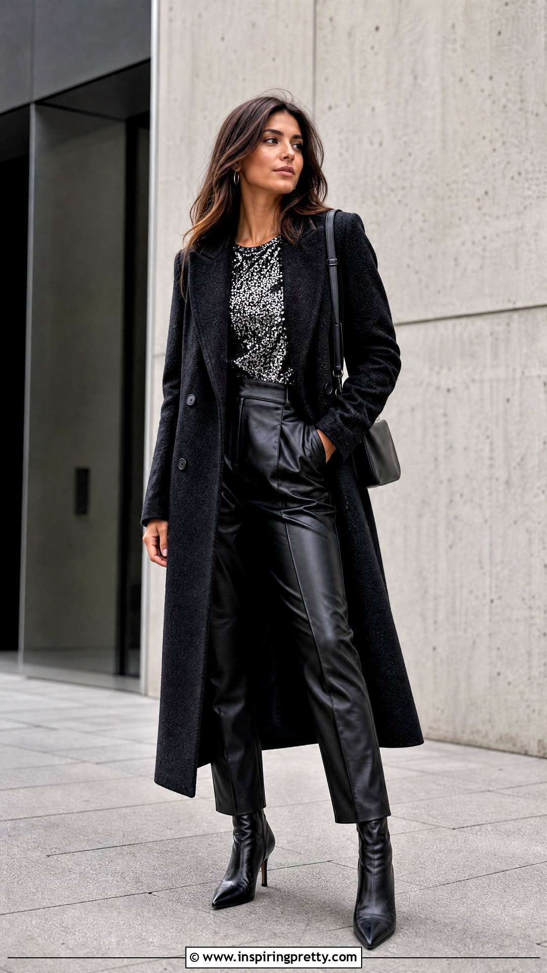 Pull And Bear Sequin Top With Faux Leather Pants - 25 pull and bear sequin top outfit ideas