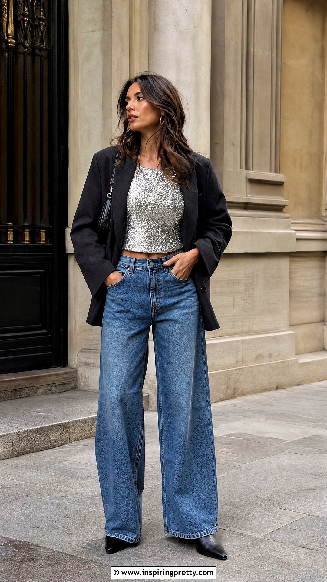 Pull And Bear Sequin Top With Wide Leg Jeans - 25 pull and bear sequin top outfit ideas