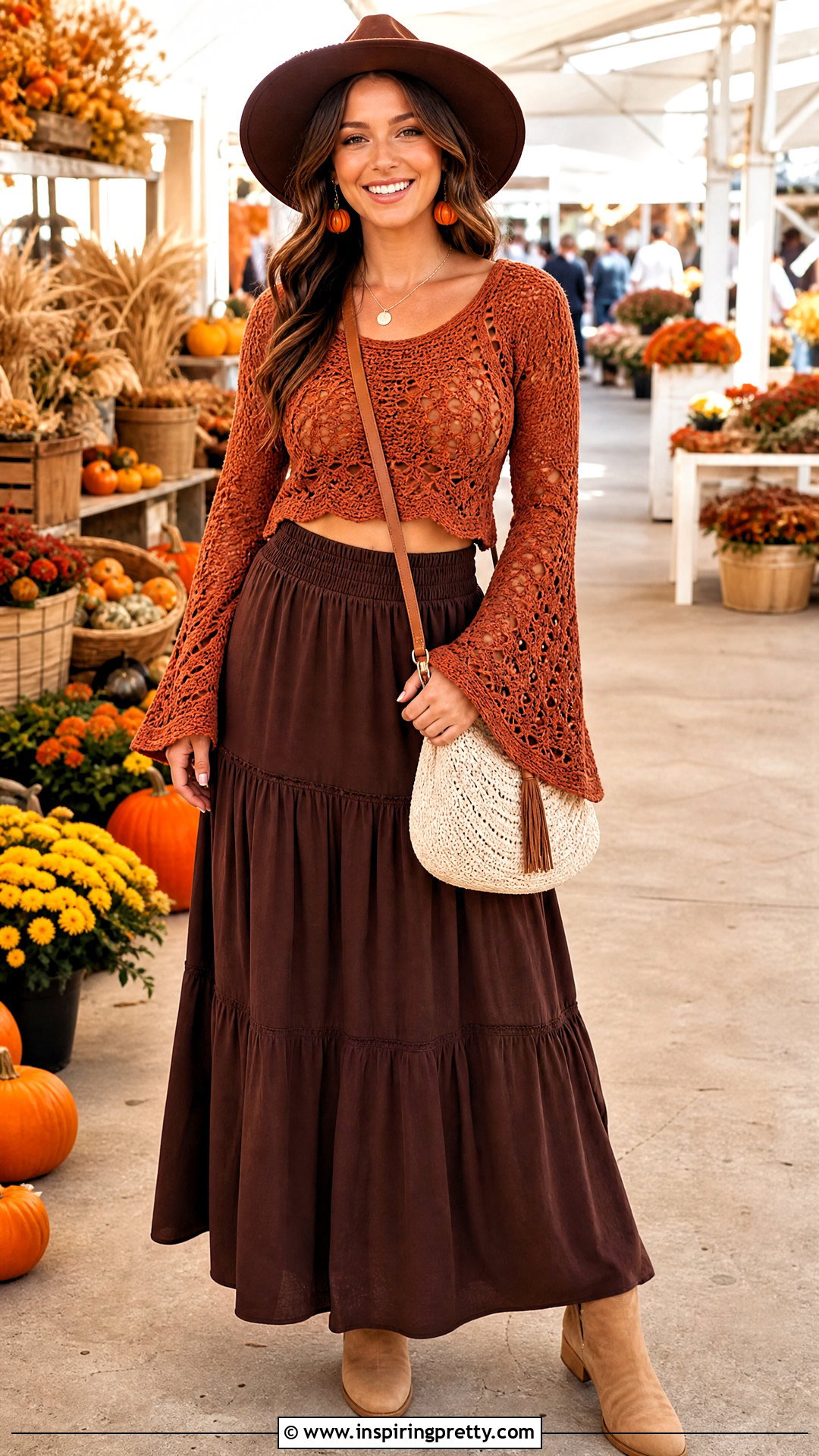 Pumpkin Spice Witch Halloween Crochet Crop Top Outfit - 25 halloween crop top crochet outfit ideas