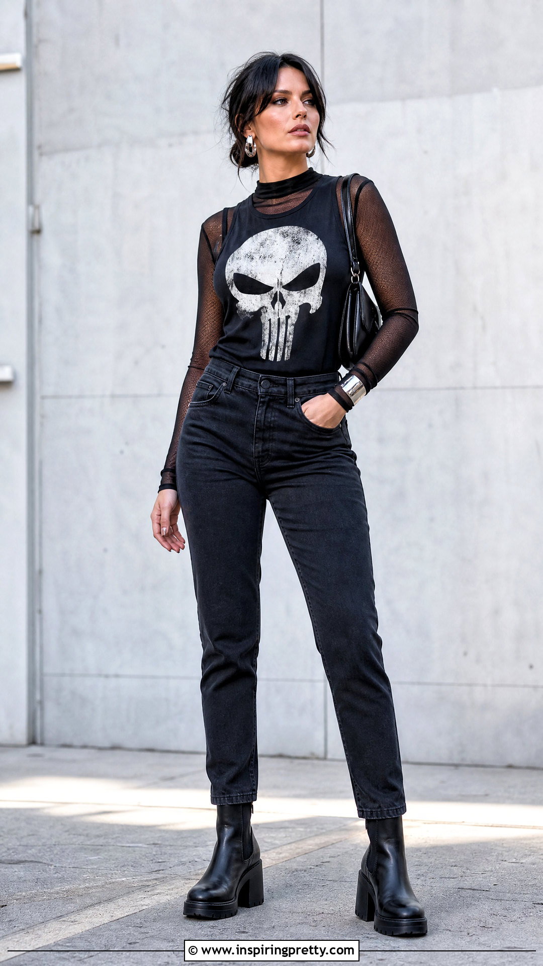 Punisher Tank Top Over A Mesh Long Sleeve Top - 20 punisher tank top outfit ideas