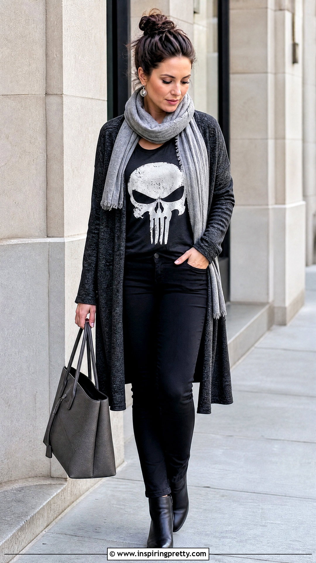 Punisher Tank Top With Cardigan And Boots - 20 punisher tank top outfit ideas