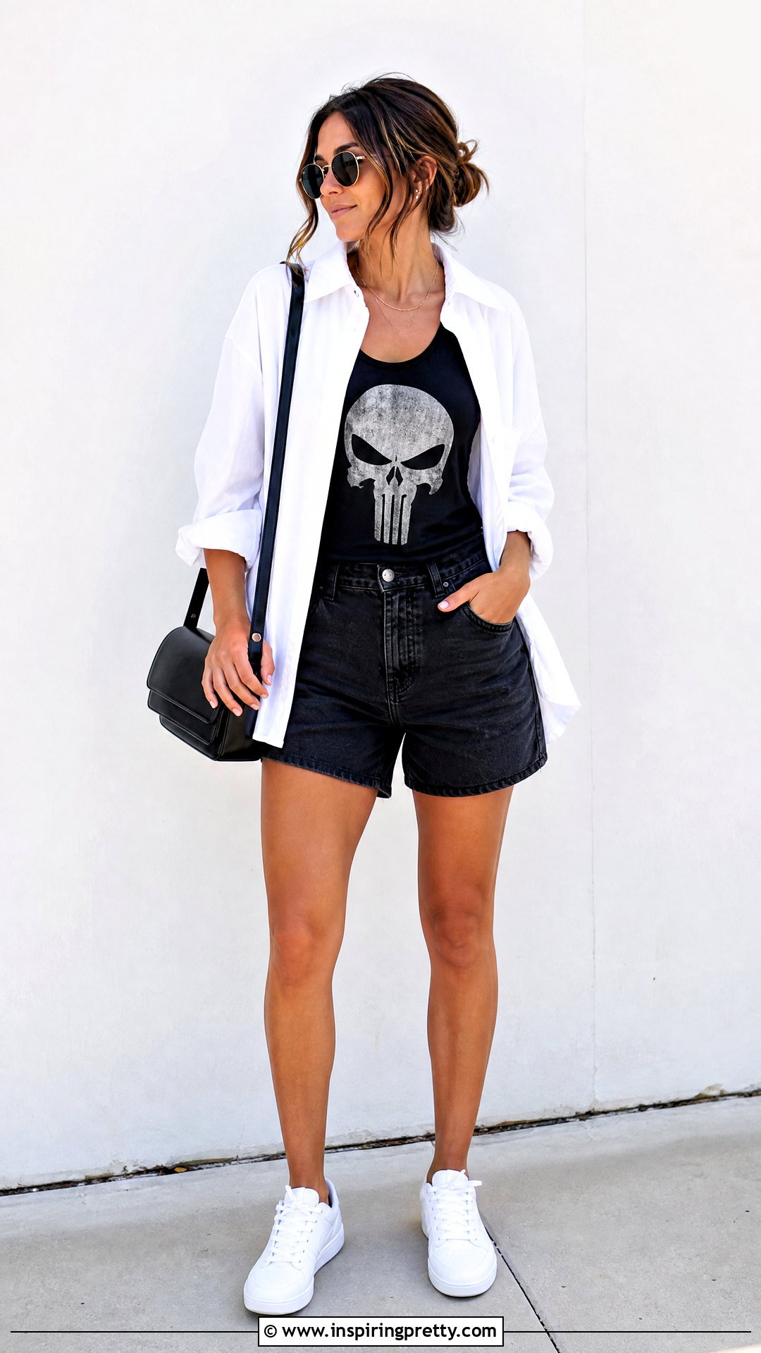 Punisher Tank Top With Oversized Button Down Shirt - 20 punisher tank top outfit ideas