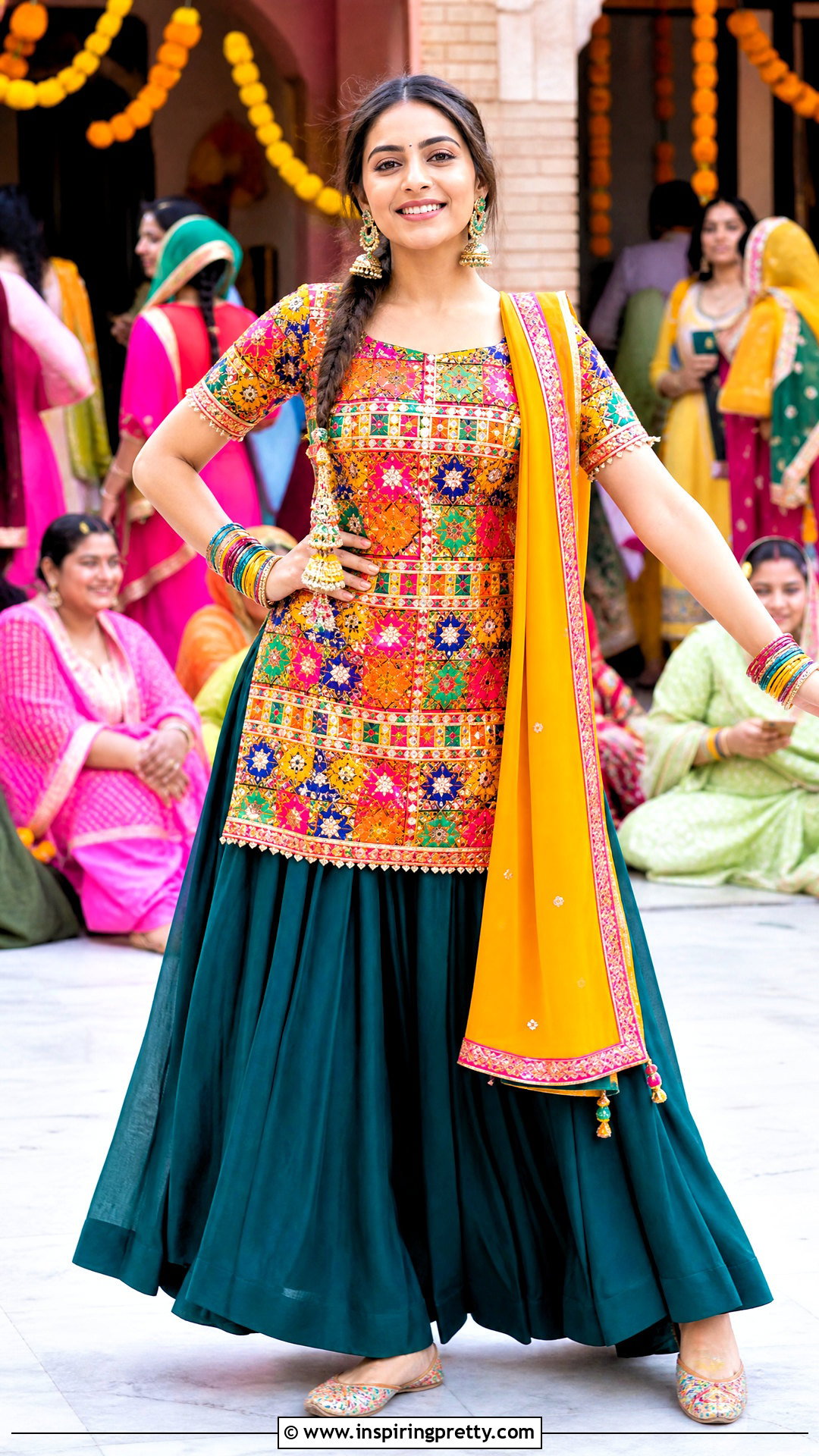 Punjabi Ghagra With Phulkari Kurti - 50 traditional skirt and top outfits