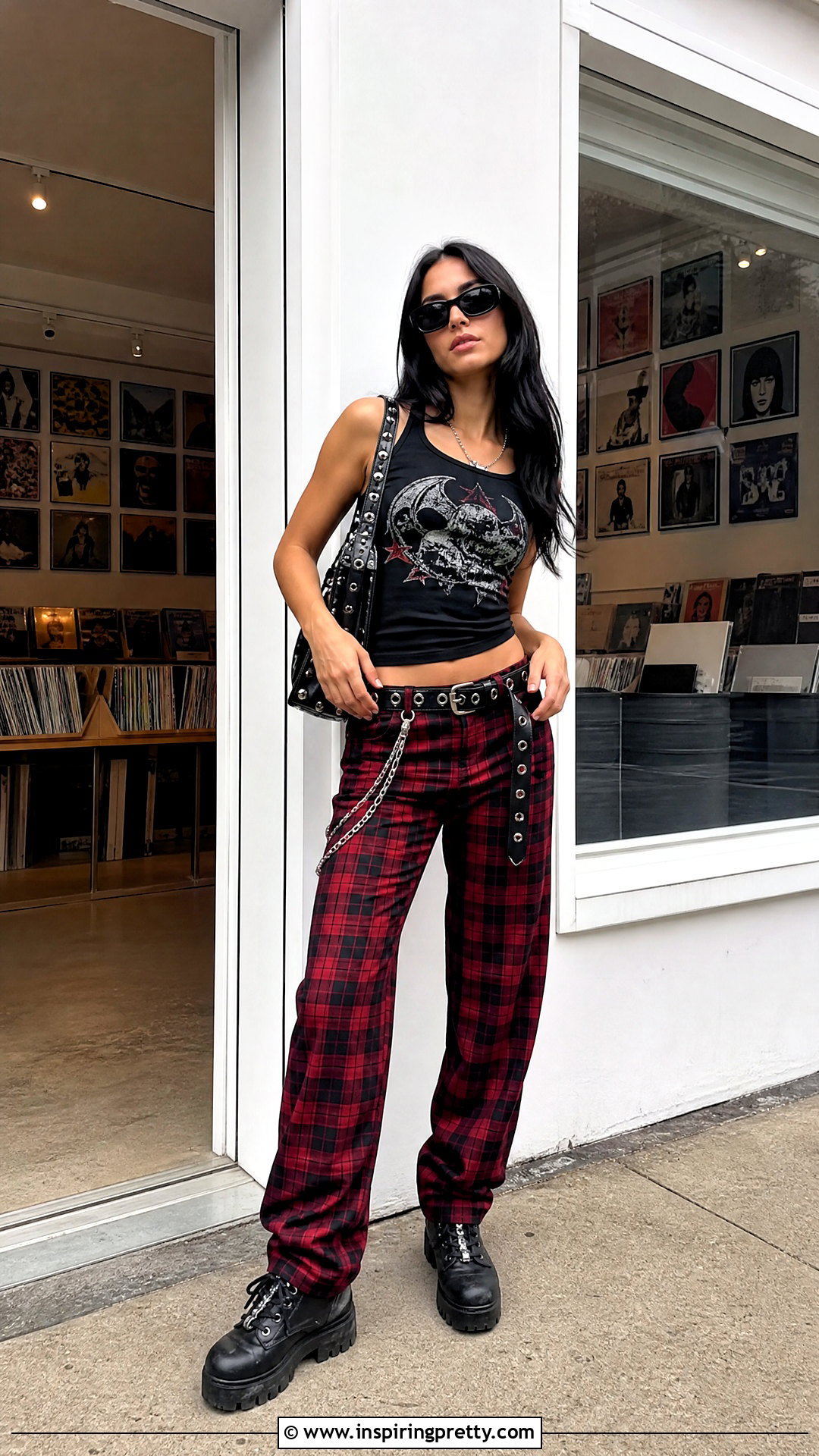 Punk Y K Tank Top With Plaid Pants - 50 y2k tank top outfit ideas