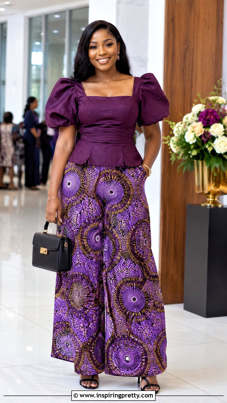 Purple Ankara Palazzo Pants With Puff Sleeve Top - 50 ankara palazzo pants and top