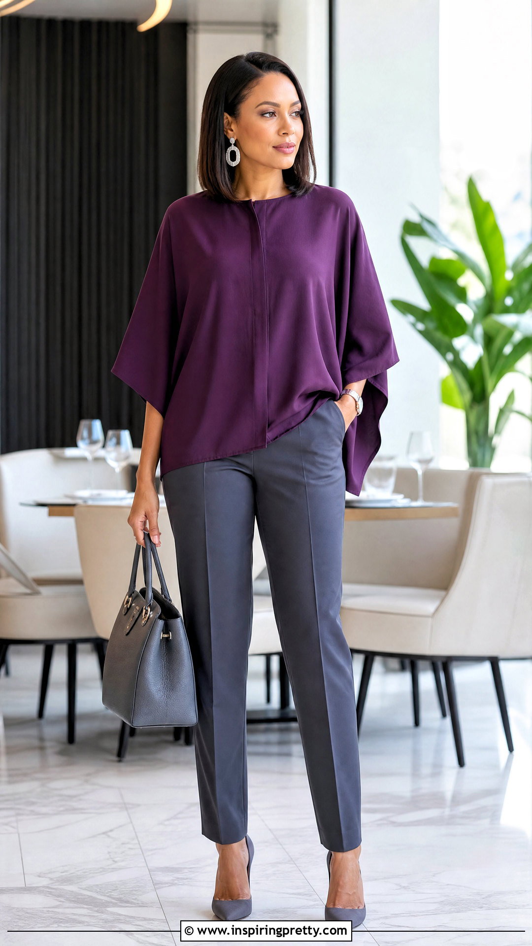 Purple Bubu Top With Gray Trousers - 50 bubu top style ideas