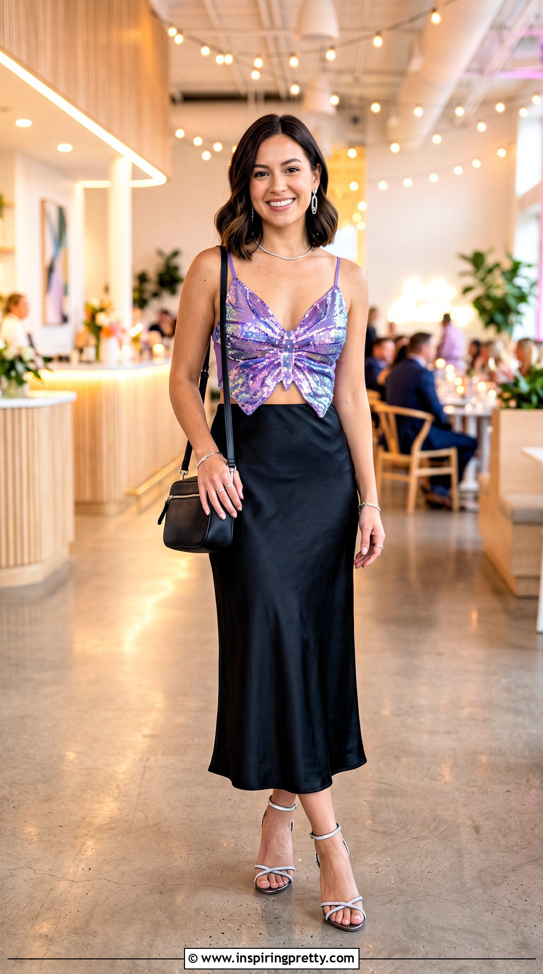 Purple Butterfly Top With Black Skirt - 50 butterfly top outfit ideas