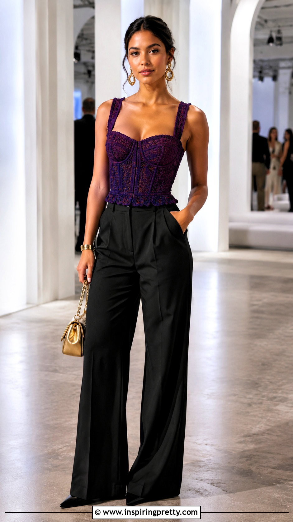 Purple Crochet Corset Top With Black Trousers - 20 purple crochet top design ideas