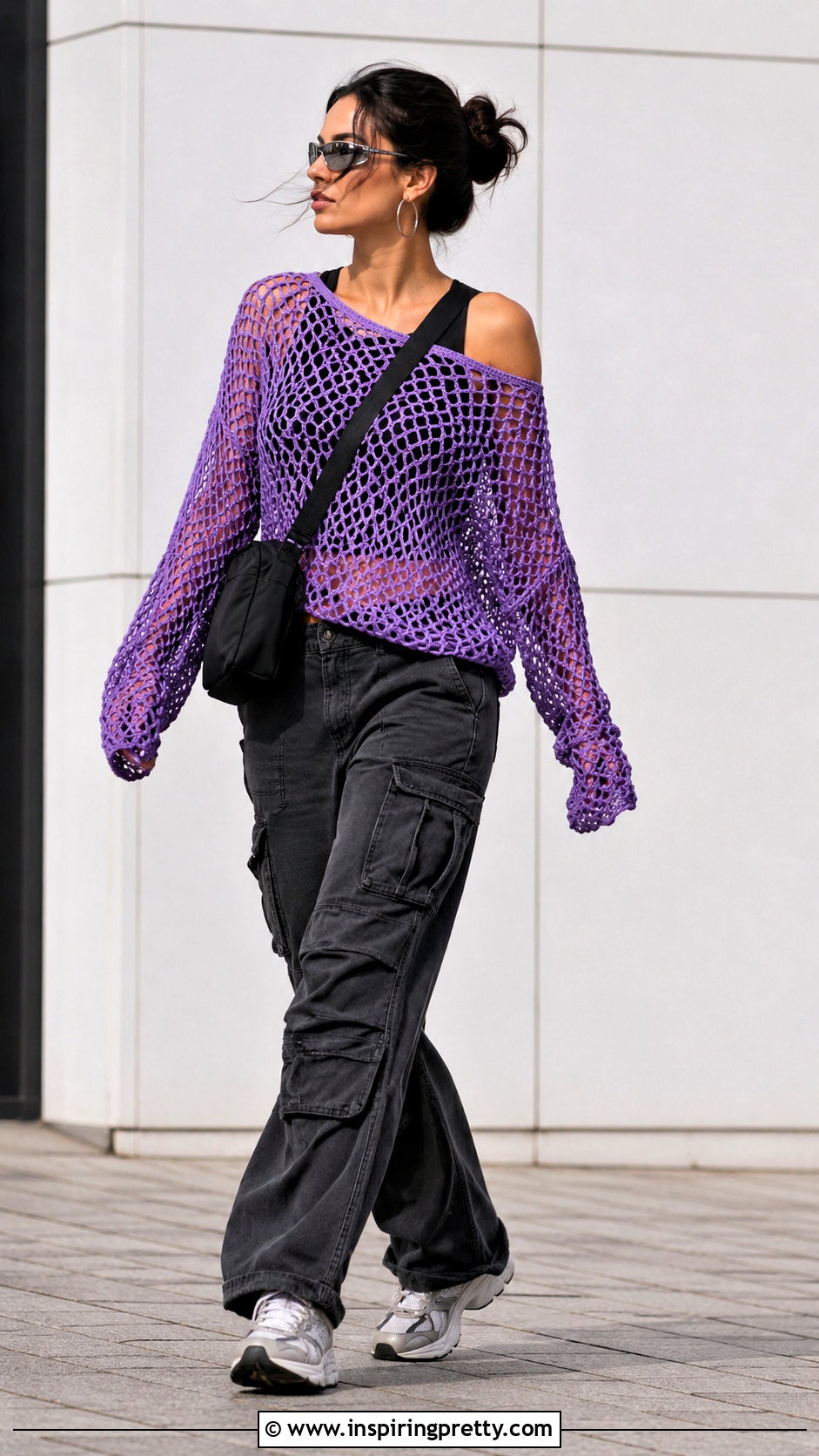 Purple Crochet Mesh Top With Cargo Pants - 20 purple crochet top design ideas