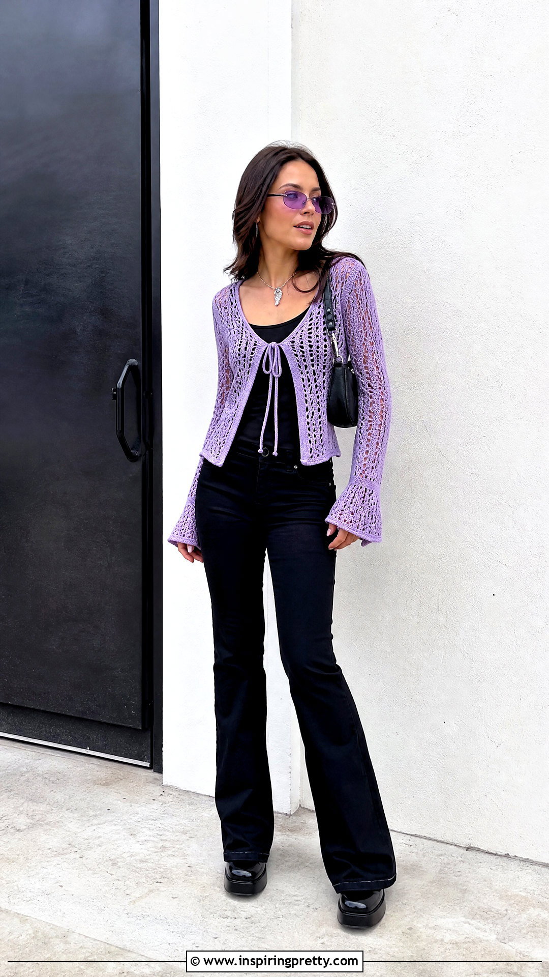 Purple Crochet Y K Top With Black Jeans - 50 crochet y2k top outfit ideas