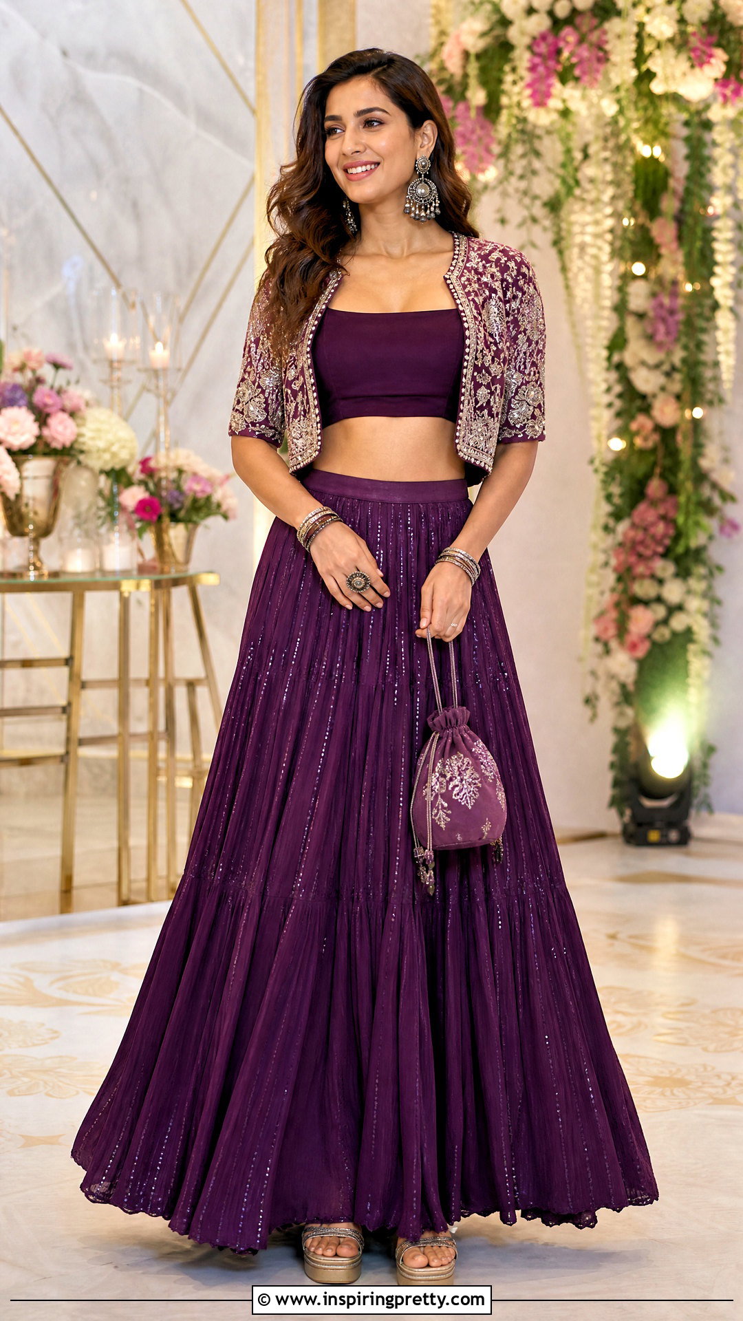 Purple Crop Top Lehenga With Short Jacket - 50 crop top lehenga with jacket outfit ideas