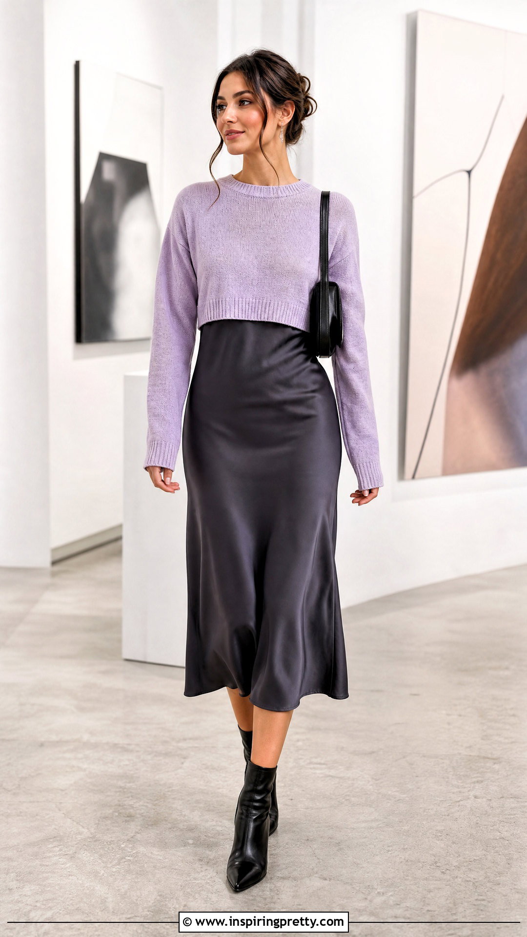 Purple Crop Top Sweater Over A Slip Dress - 20 Purple Crop Top Sweater outfit ideas
