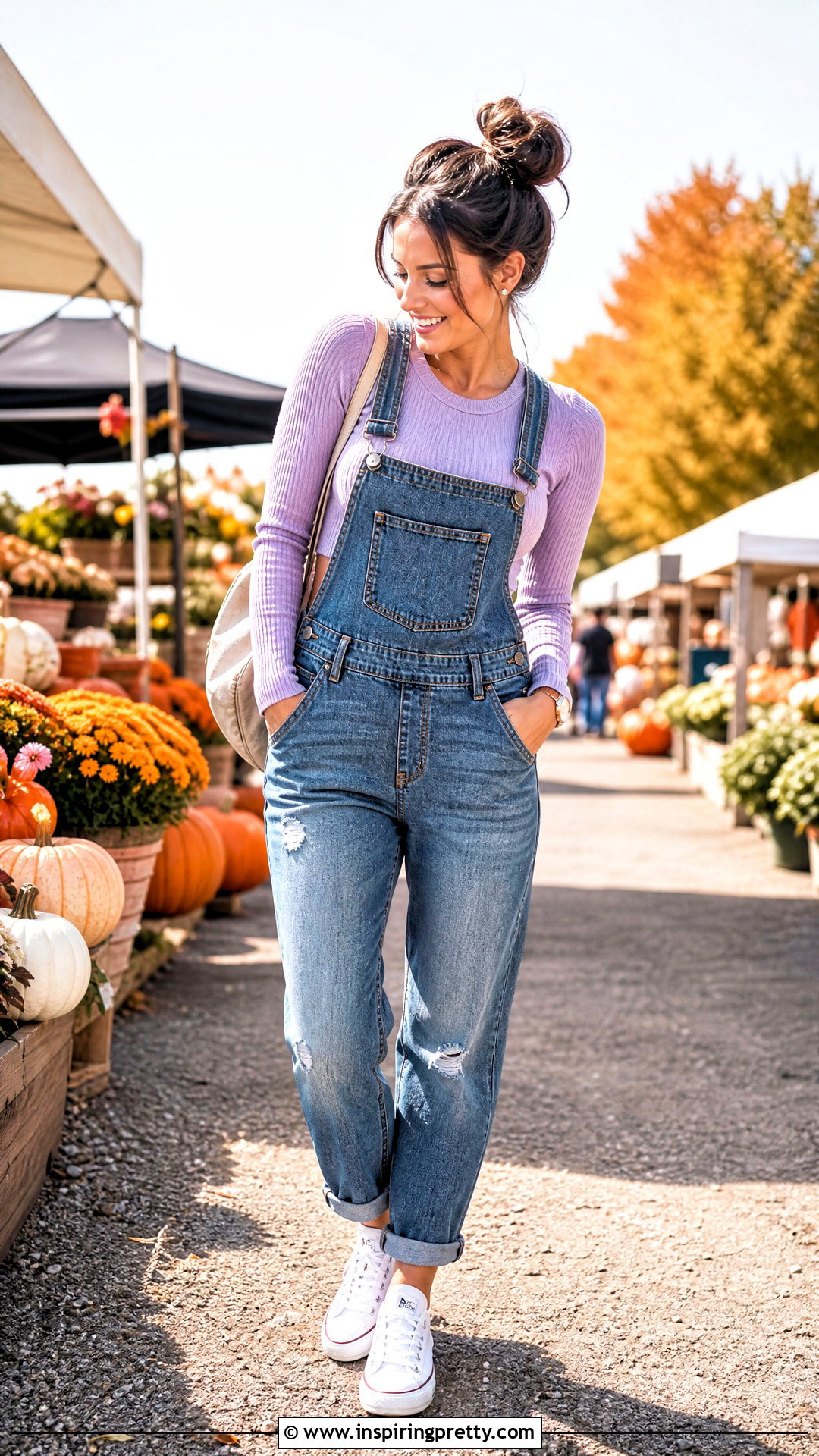 Purple Crop Top Sweater With Denim Overalls - 20 Purple Crop Top Sweater outfit ideas