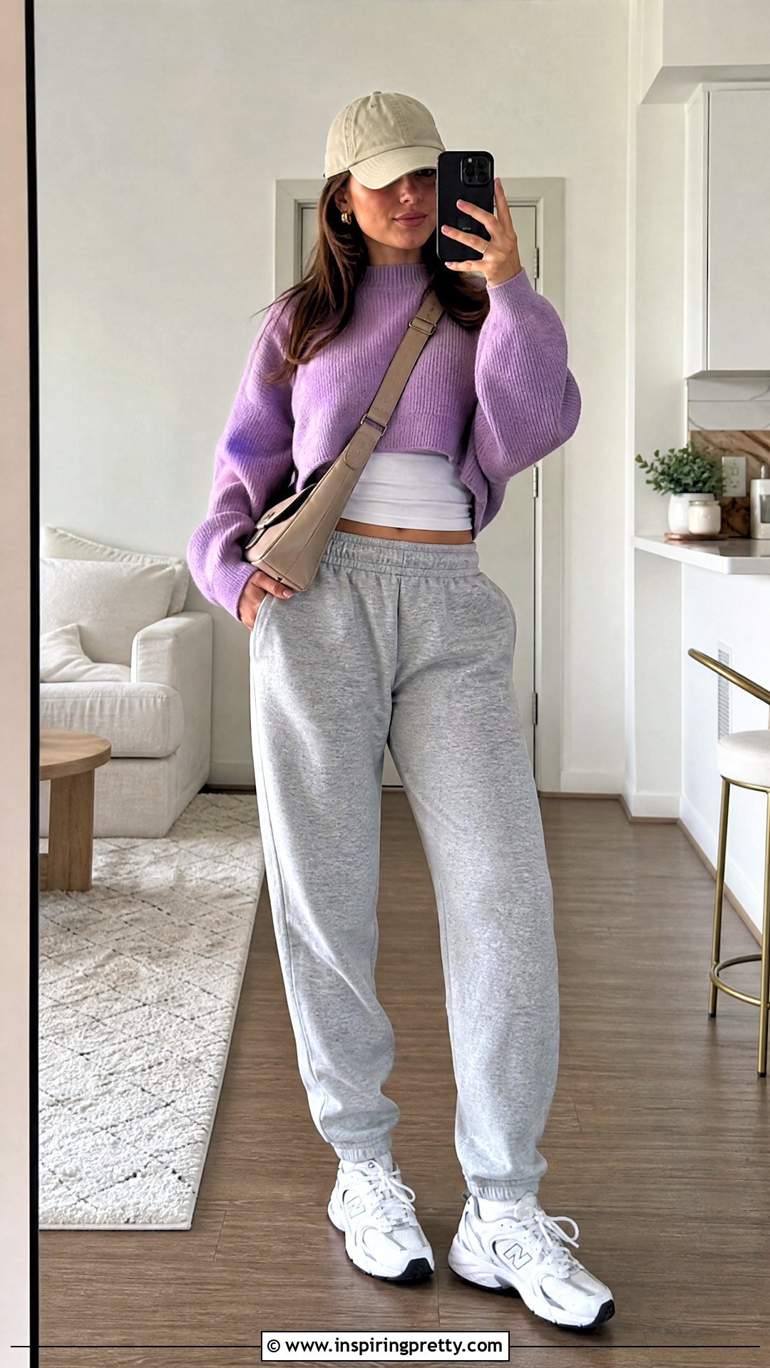 Purple Crop Top Sweater With Gray Sweatpants - 20 Purple Crop Top Sweater outfit ideas