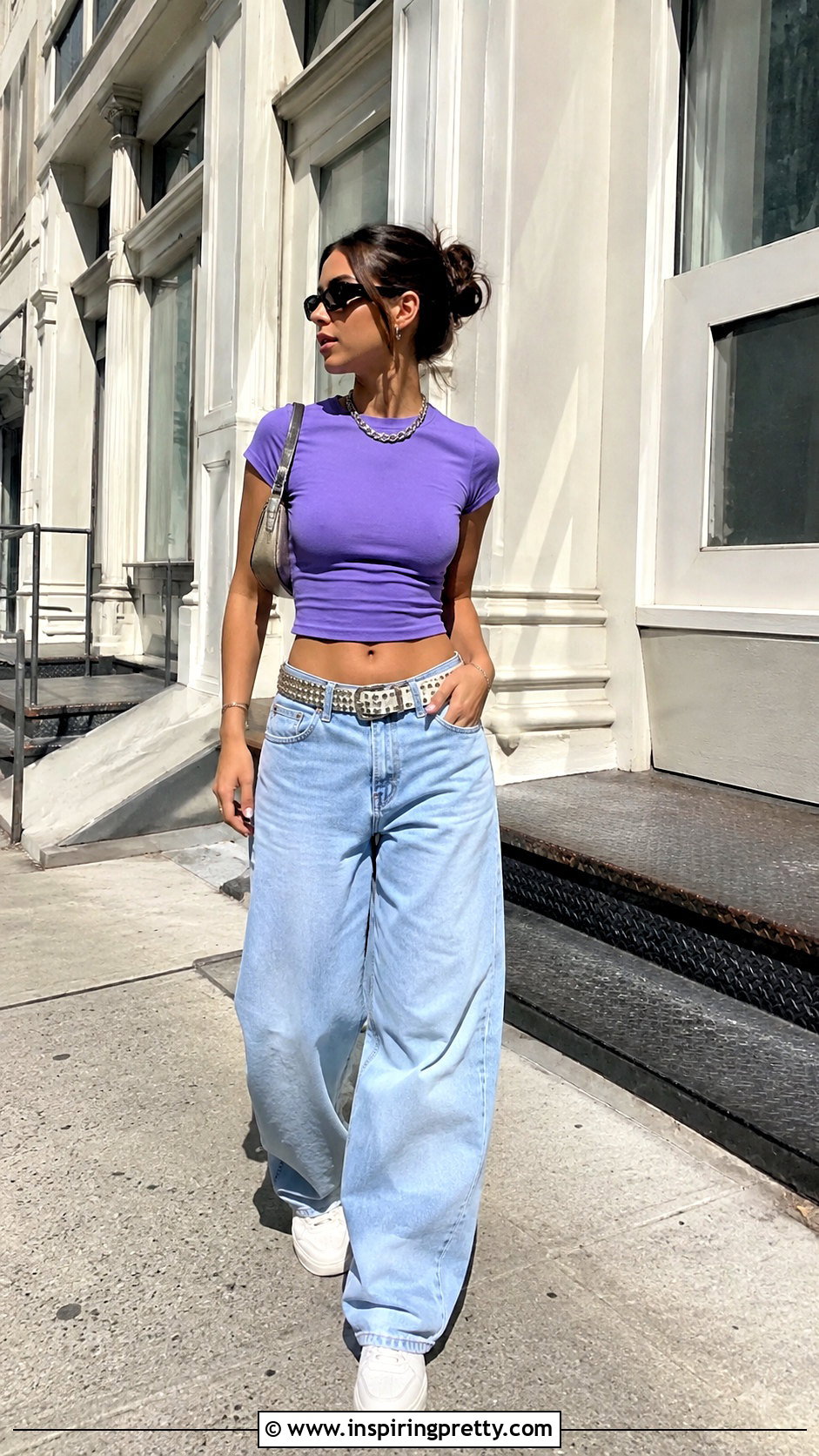 Purple Crop Top With Baggy Jeans - 25 purple crop top aesthetic ideas
