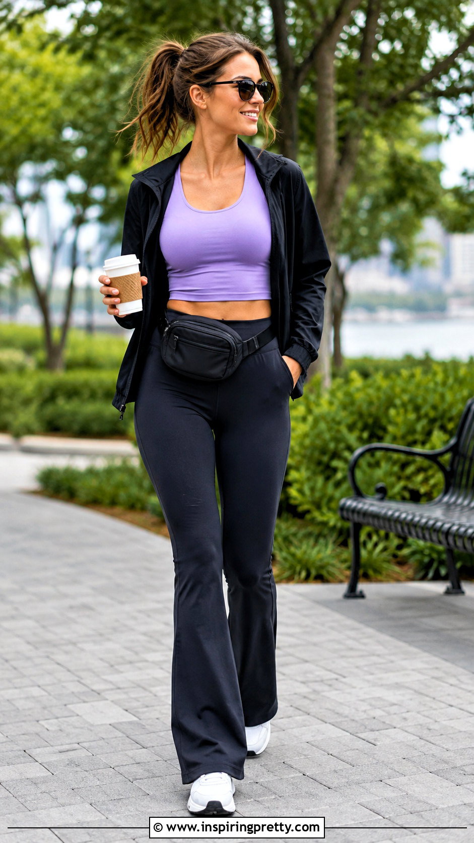 Purple Crop Top With Black Flared Leggings - 25 purple crop top aesthetic ideas
