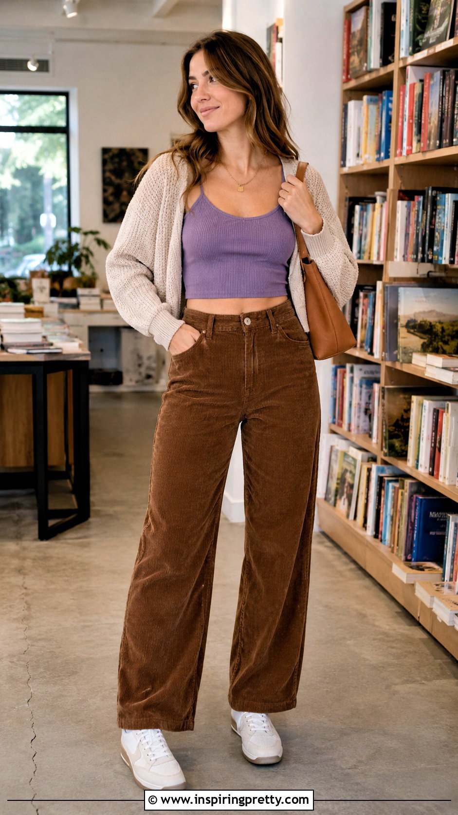 Purple Crop Top With Brown Corduroy Pants - 25 purple crop top aesthetic ideas