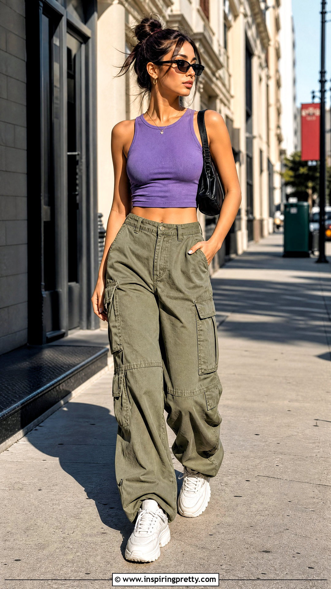 Purple Crop Top With Cargo Pants - 50 purple crop top outfit ideas