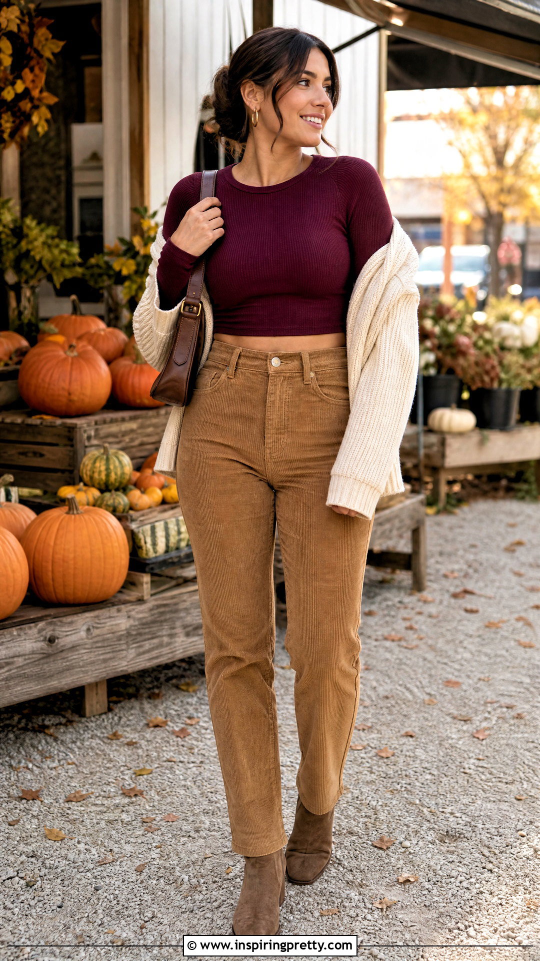 Purple Crop Top With Corduroy Pants - 50 purple crop top outfit ideas