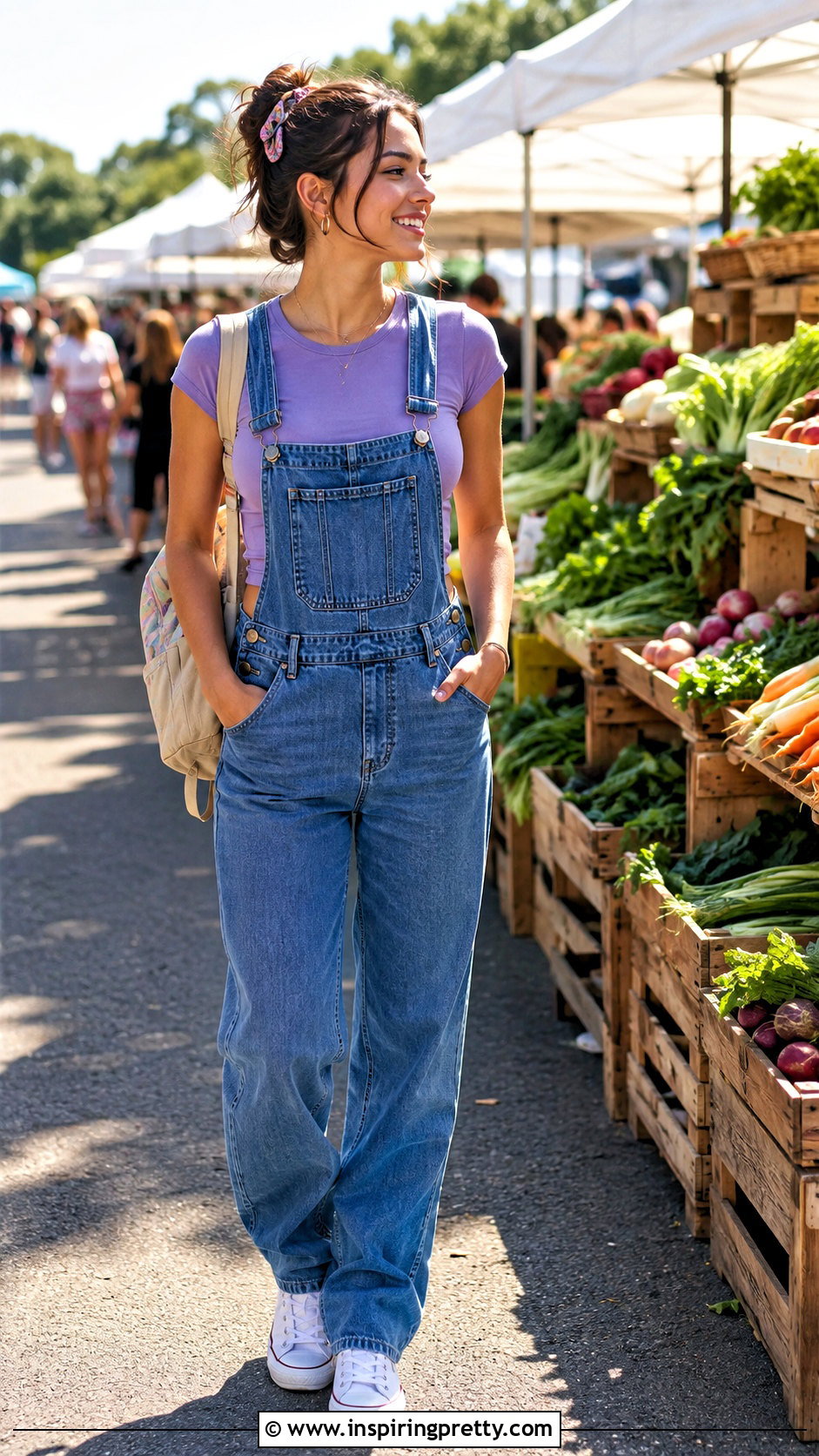 Purple Crop Top With Denim Overalls - 25 purple crop top aesthetic ideas