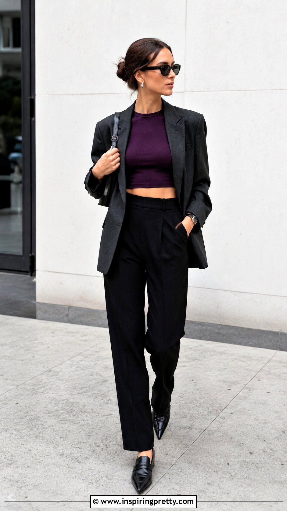 Purple Crop Top With Oversized Blazer - 25 purple crop top aesthetic ideas