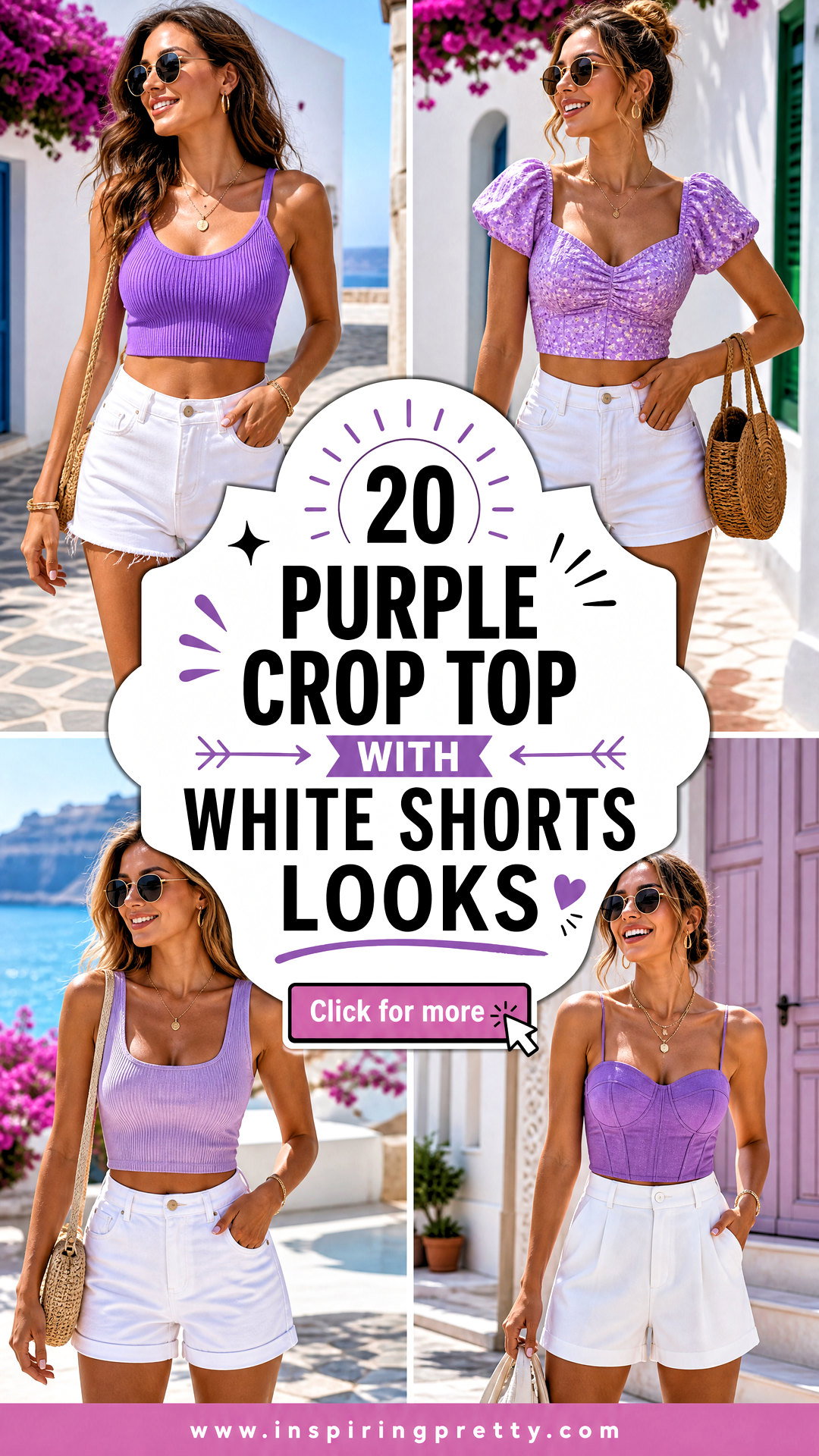 20 Purple Crop Top With White Shorts Looks for Summer Style - 20 Purple Crop Top With White Shorts Looks for Summer Style
