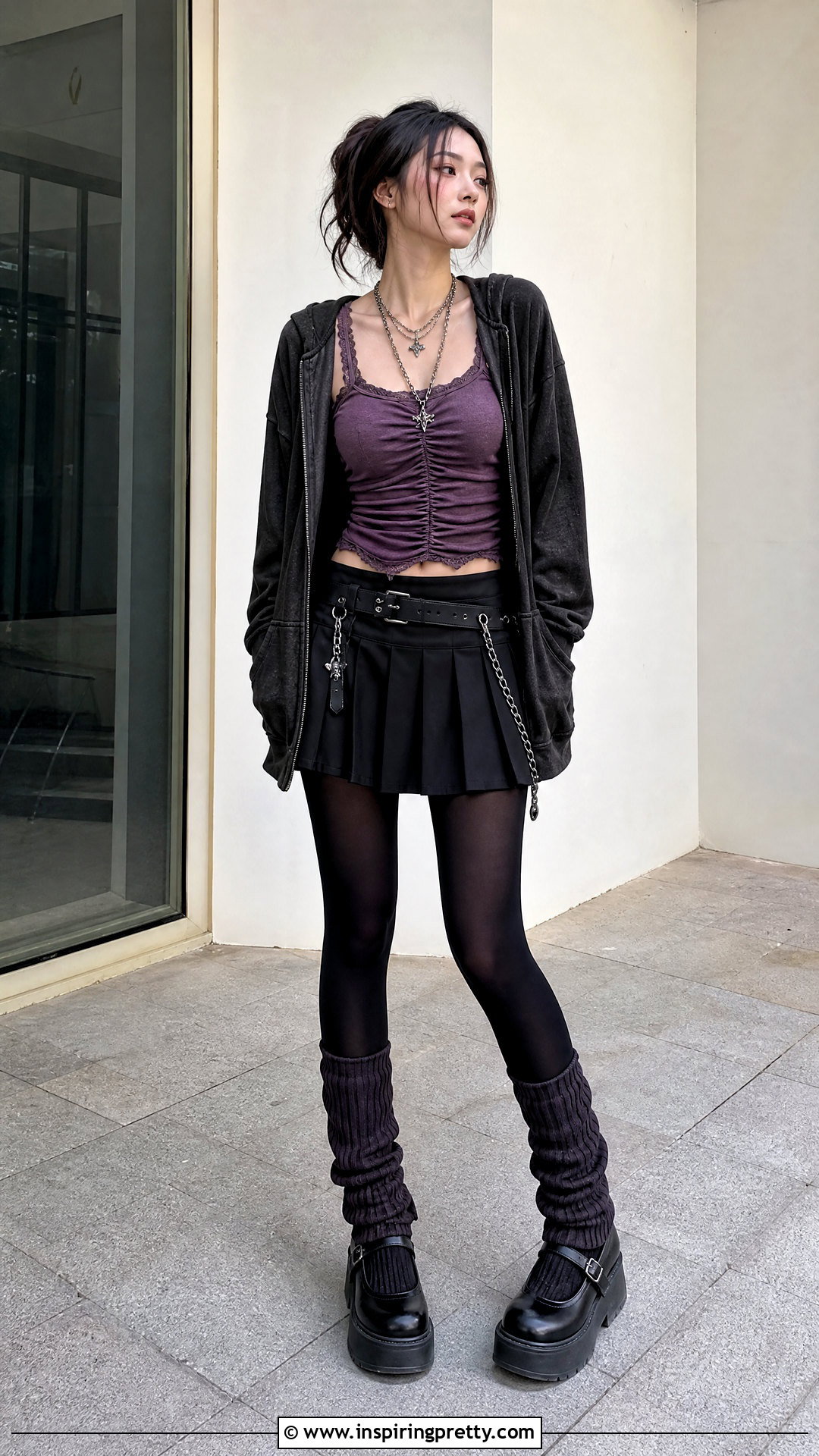 Purple Fairy Grunge Tank Top With Black Mini Skirt - 25 Fairy Grunge Tank Top outfit ideas