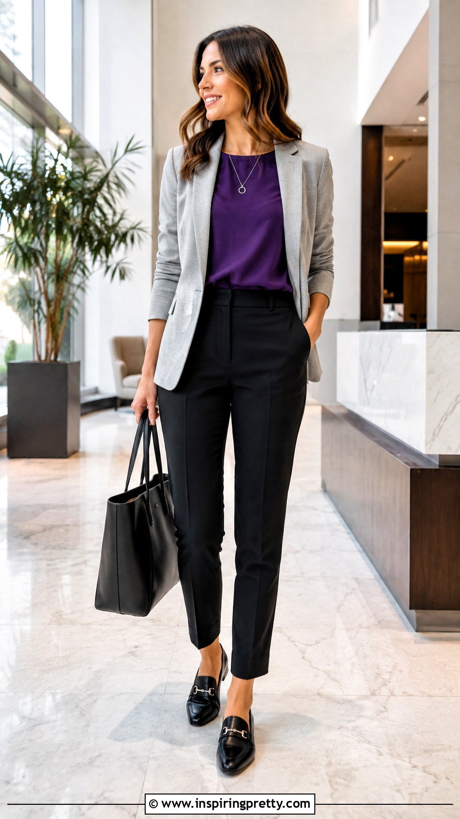 Purple Flowy Tank Top With Black Tailored Pants - 25 purple flowy tank top outfit ideas