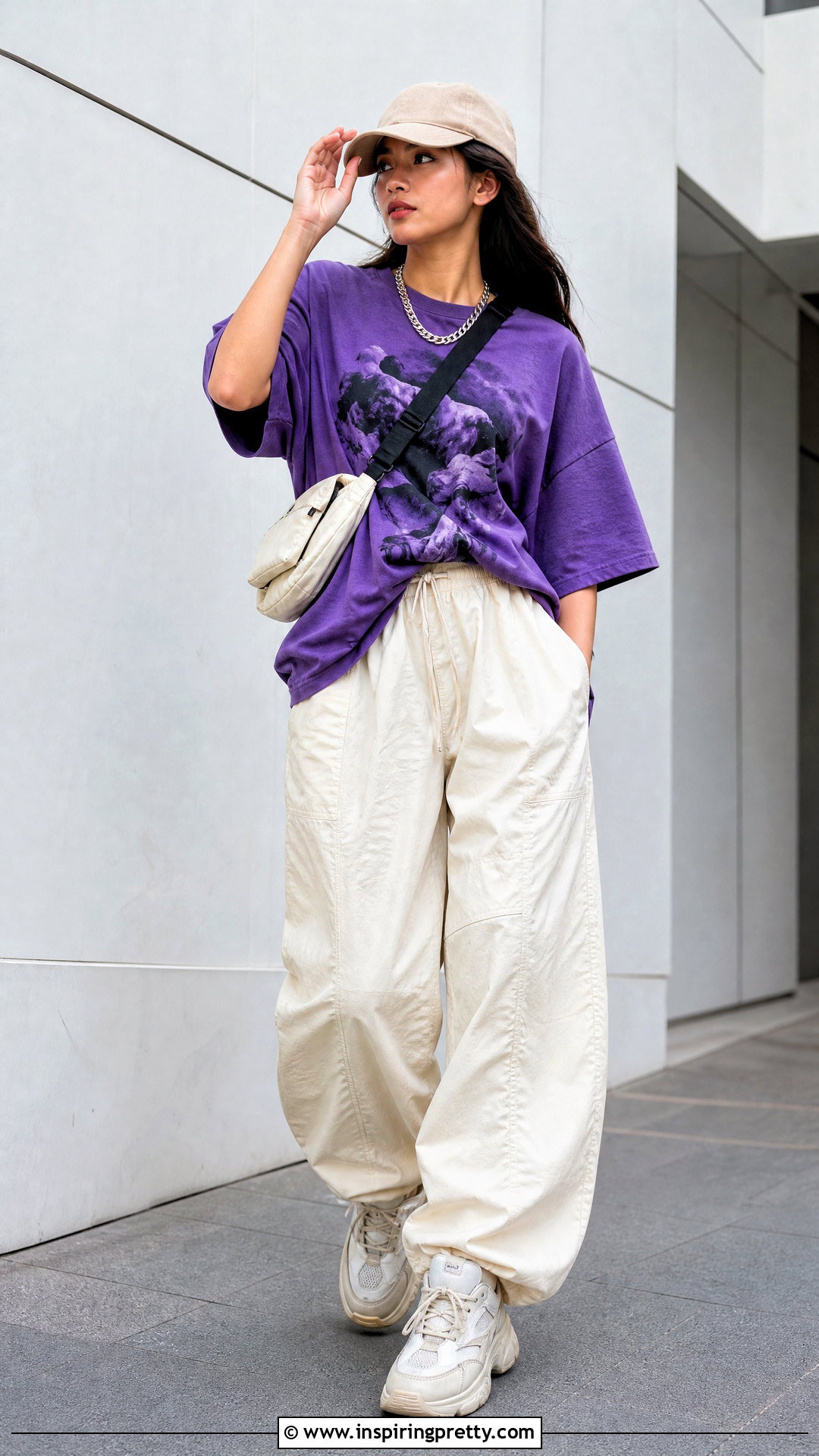 Purple Graphic Tee With Parachute Pants - 25 Urban Outfitters Purple Tops