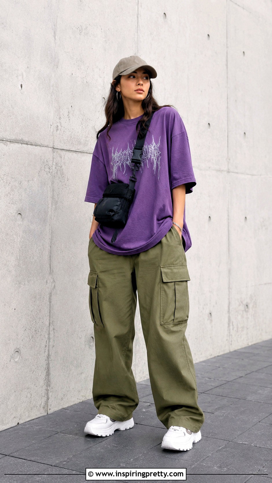Purple Graphic Top With Cargo Pants - 20 Purple Fashion Top outfit ideas