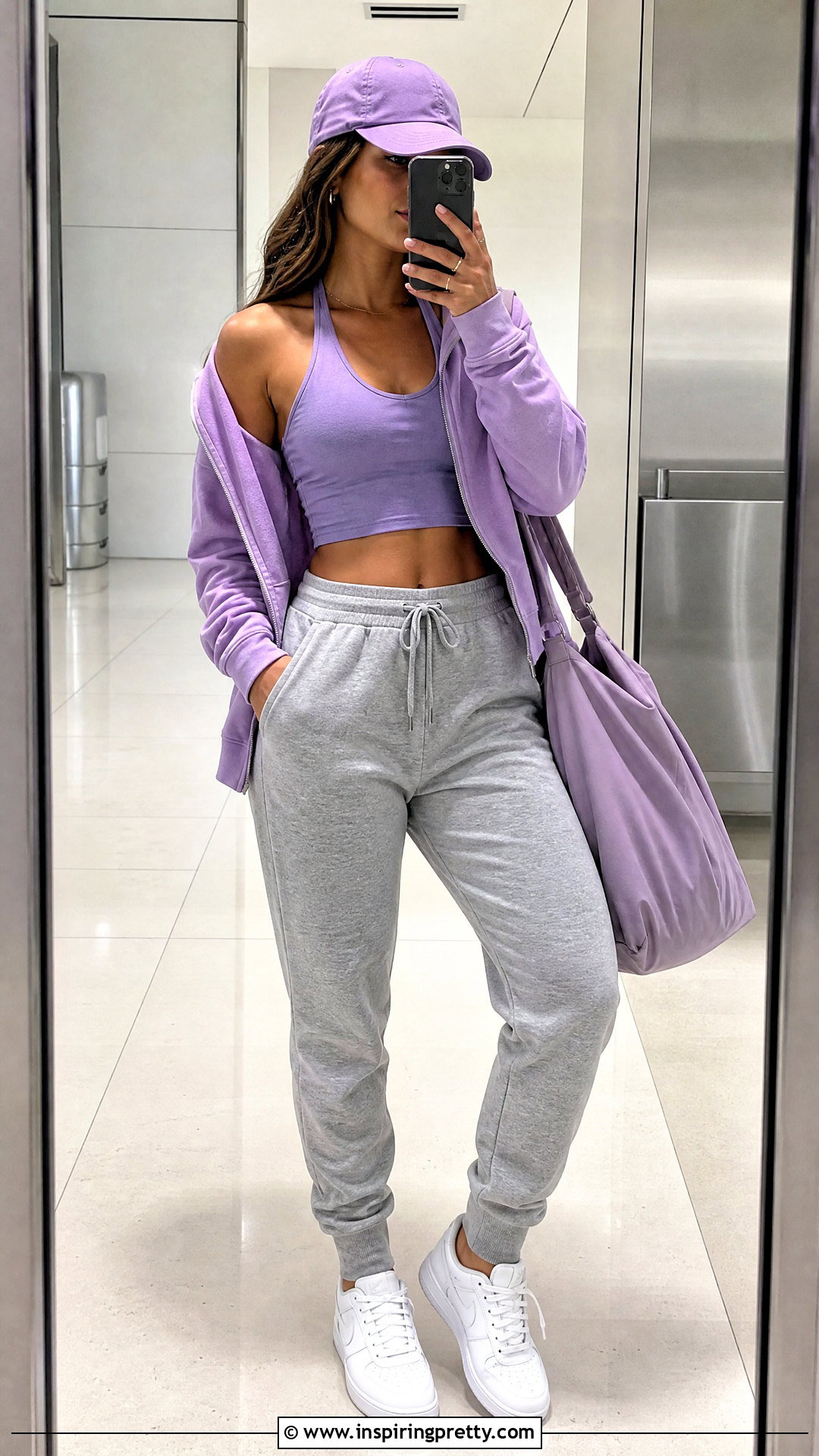 Purple Halter Crop Top With Gray Joggers - 20 purple halter crop top outfit ideas