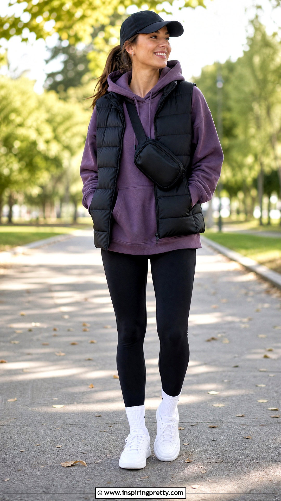 Purple Hoodie With Black Leggings - 50 Purple Top Outfit ideas