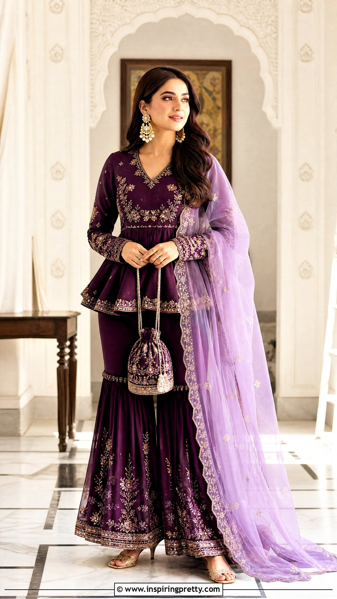 Purple Indian Peplum Top With Gharara - 50 indian peplum top outfits