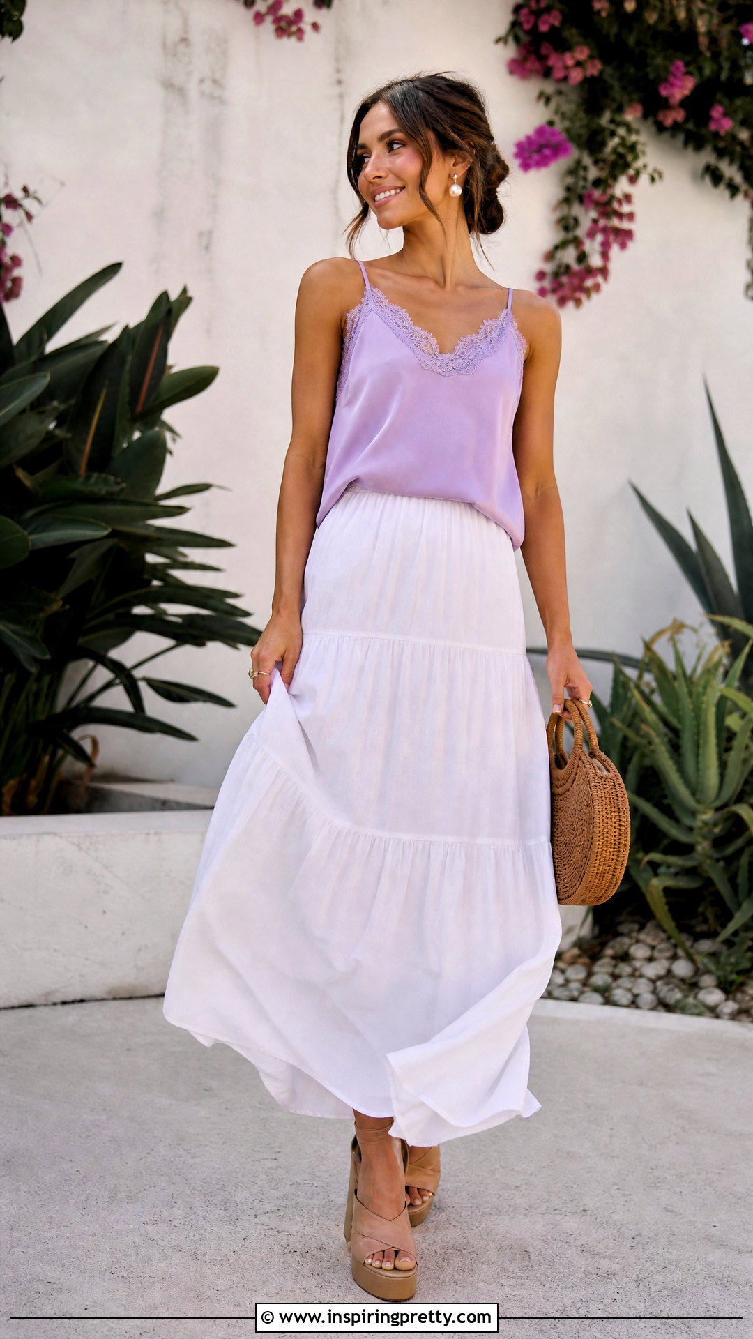 Purple Lace Cami With White Maxi Skirt - 25 Urban Outfitters Purple Tops