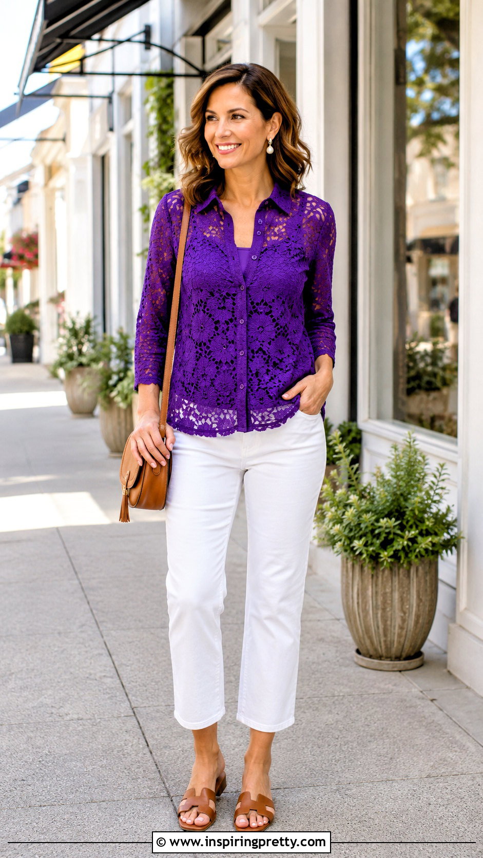 Purple Lace Top With White Jeans - 20 Purple Lace Summer Top outfit ideas