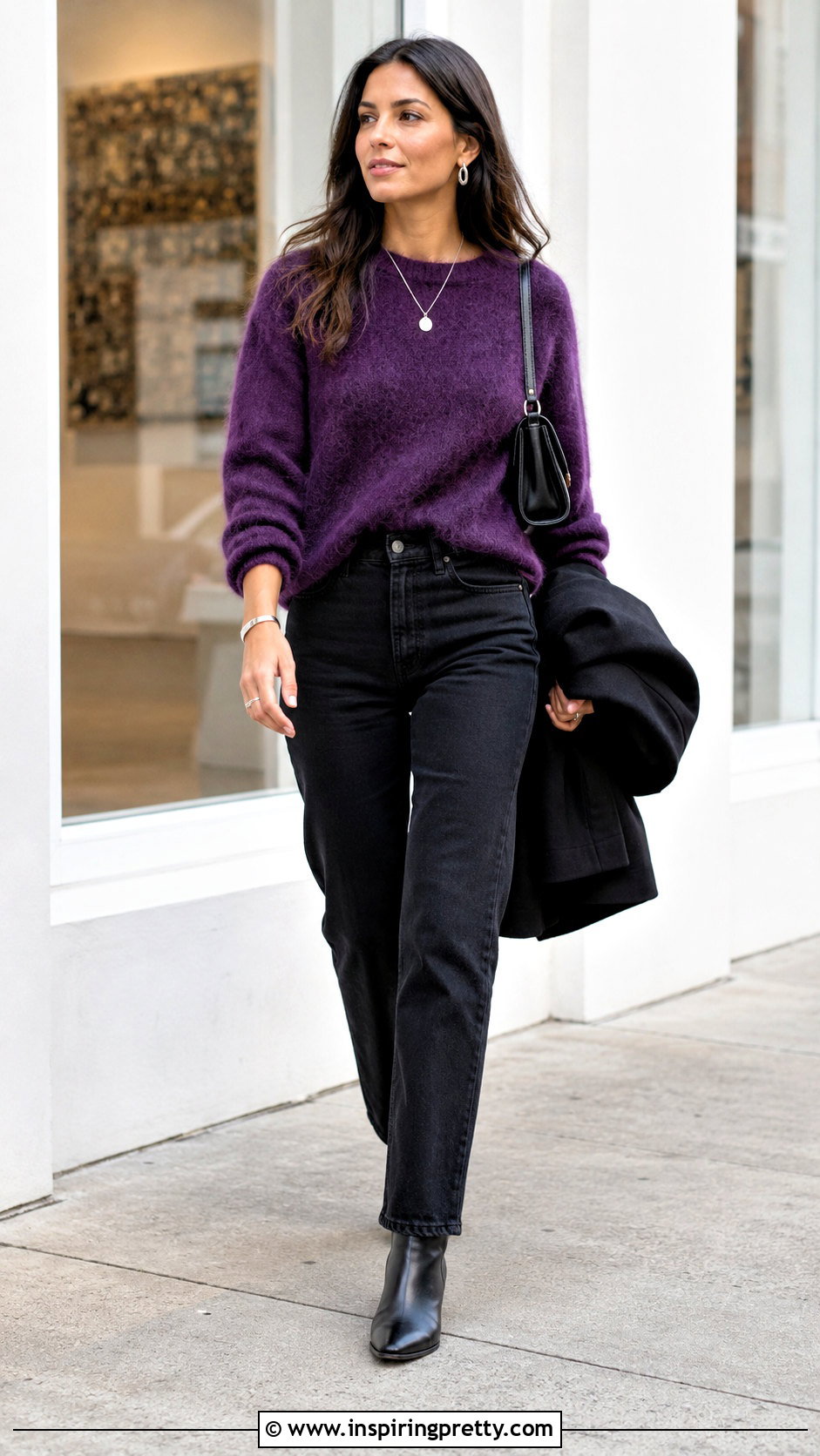 Purple Mohair Top With Black Jeans - 50 mohair top outfit ideas