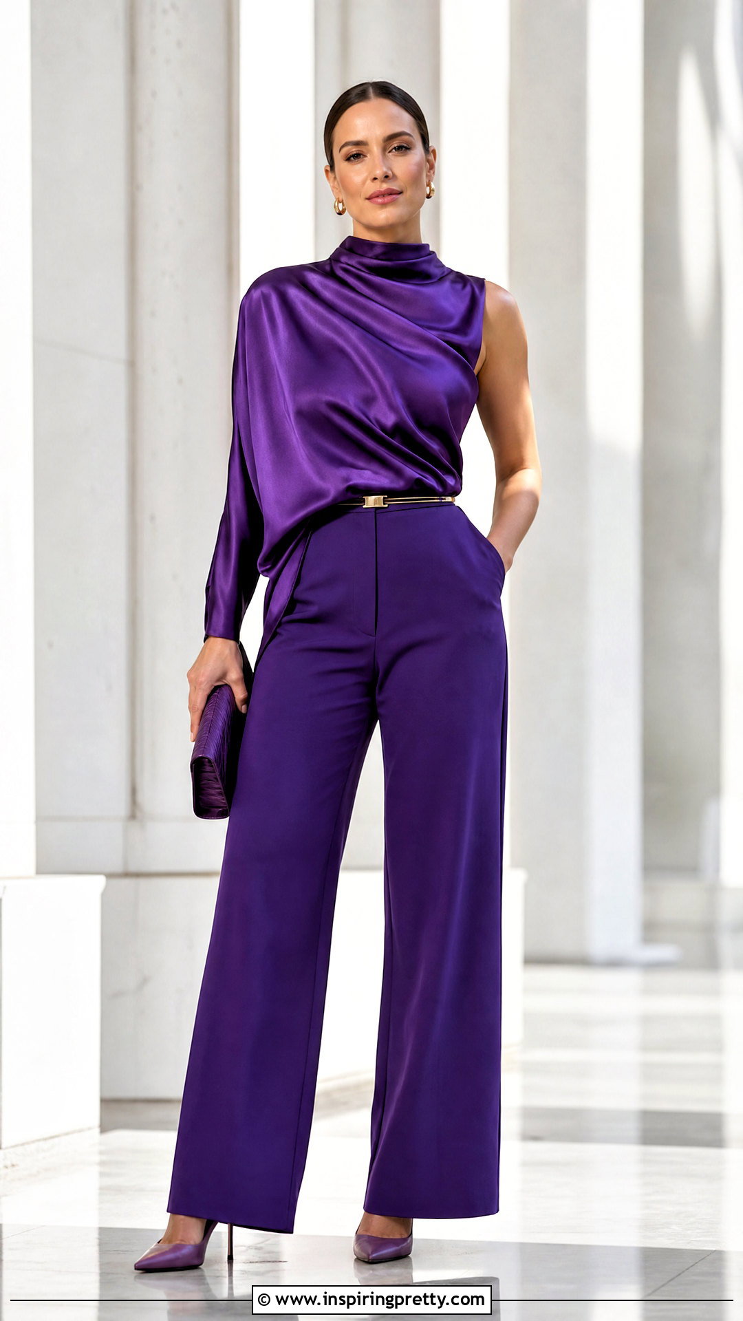 Purple Monochrome Top With Matching Trousers - 25 fancy purple top outfit ideas