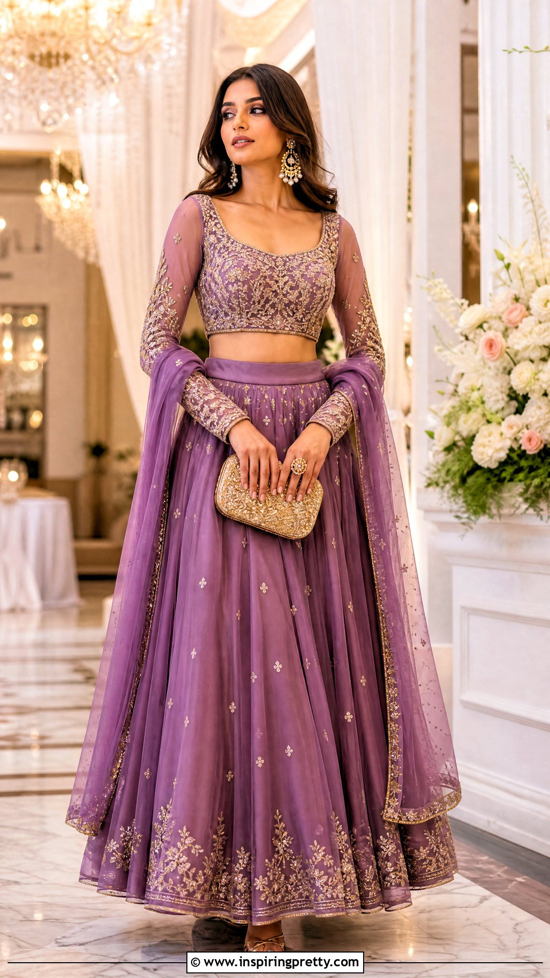 Purple Organza Crop Top Lehenga Outfit - 50 organza crop top lehenga outfit ideas