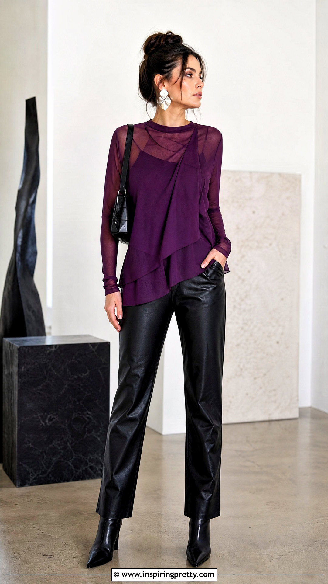 Purple Panty Hose Top With Faux Leather Pants - 25 panty hose top diy ideas